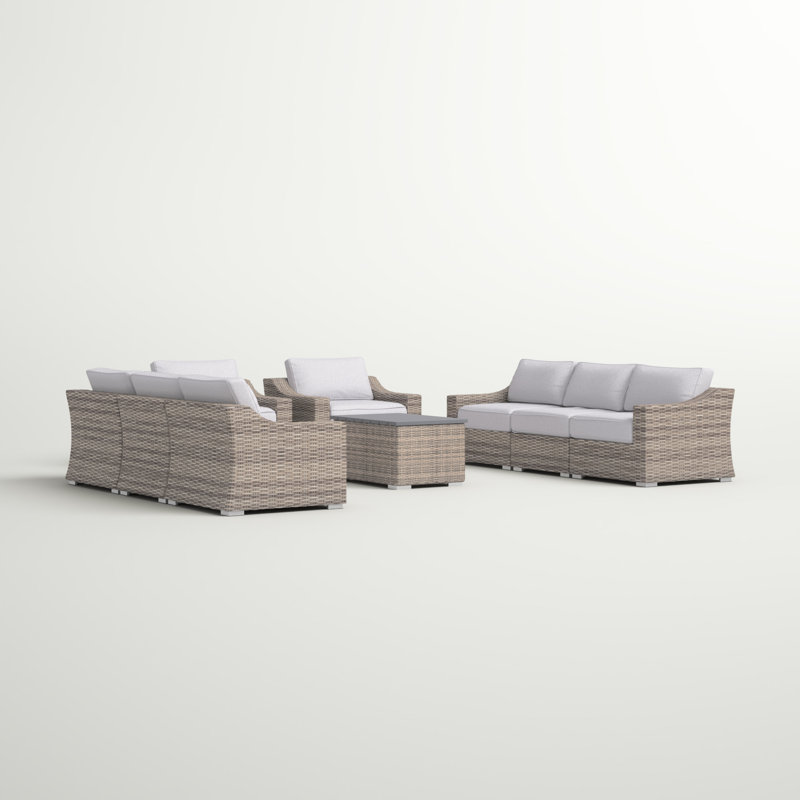 Dayse Fully Assembled 8 - Person Seating Group with Cushions |All-weather wicker sectional, Mixed Grey