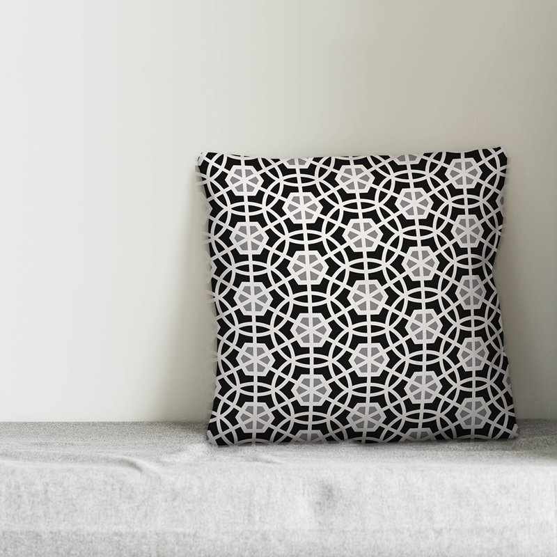  Coussin Geo, 16 po x 1 po, Noir, Polyester / bourre en polyester