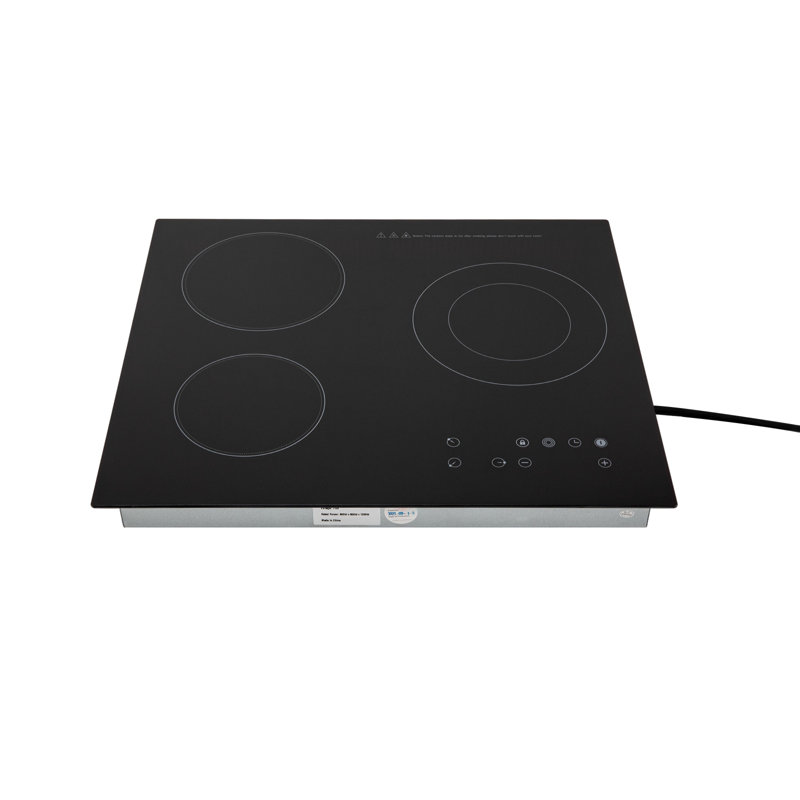 Plaque de cuisson électrique 23,23 "à 3 brûleurs en céramique noire avec minuterie, capteur tactile 2600W