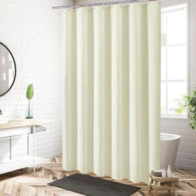 Polyester Stall Shower Curtain, Honeycomb Weave Pattern Heavy Duty Cloth Half Shower Curtains liner for Bathroom, Luxury Weighted Bath Curtain Set with 12 Plastic Hooks