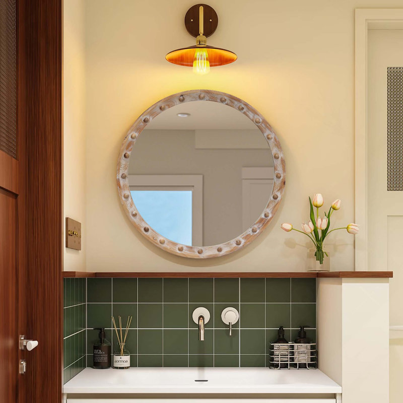 Miroir mural rétro en bois vieilli rustique avec détails de rivets