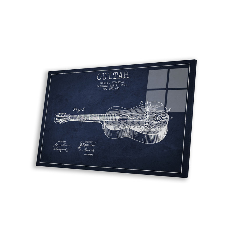 Guitare, brevet sur plan plastique / acrylique par Aged Pixel, peinture, Bleu marine