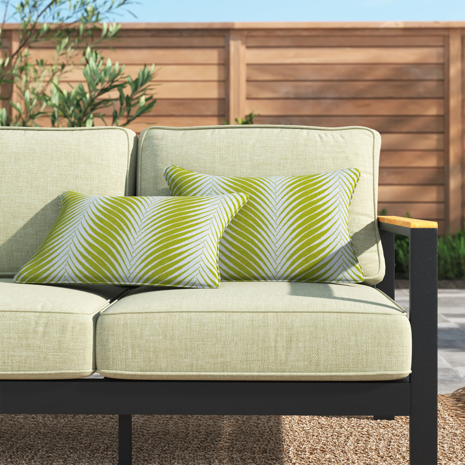 New Sunbrella 2023 Sunbrella® Indoor/Outdoor Lumbar Throw Pillow, 16" x 26", Green Bone