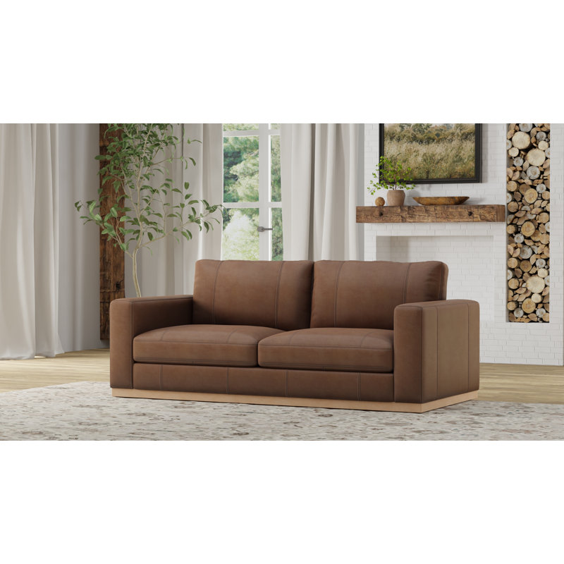 Upholstered 84'' Sofa, Sidekick Cobble Stone Genuine Leather