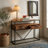 Solid Acacia Wood Console Table with Drawers - Industrial Herringbone Entryway Table with Rust-Resistant Metal Frame