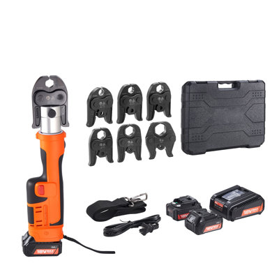 18V Electric Crimping Tool Kit with 6 VUS Jaws (1/2" to 2"), 32KN Force, Dual 4.0Ah Batteries, Charger and Toolbox for Copper Pipe Press Fittings