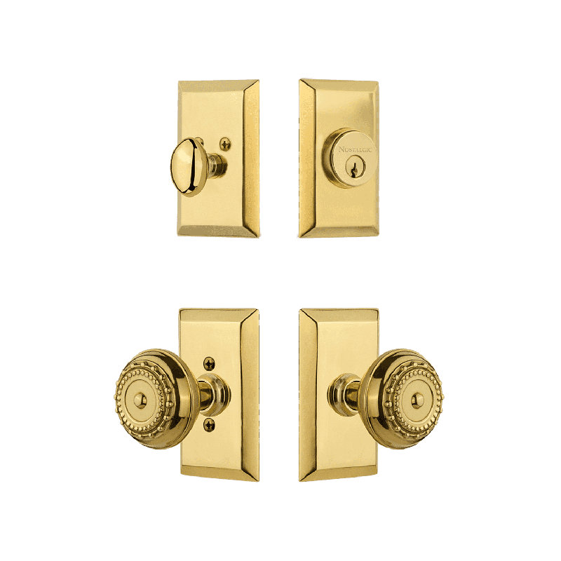 Nostalgic Warehouse Studio Entry Set with Meadows Knob, Polished Brass
