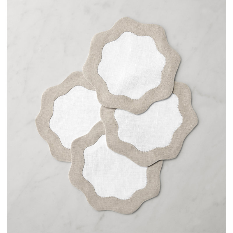 Ondulato Linen Novelty Napkins, White/Natural