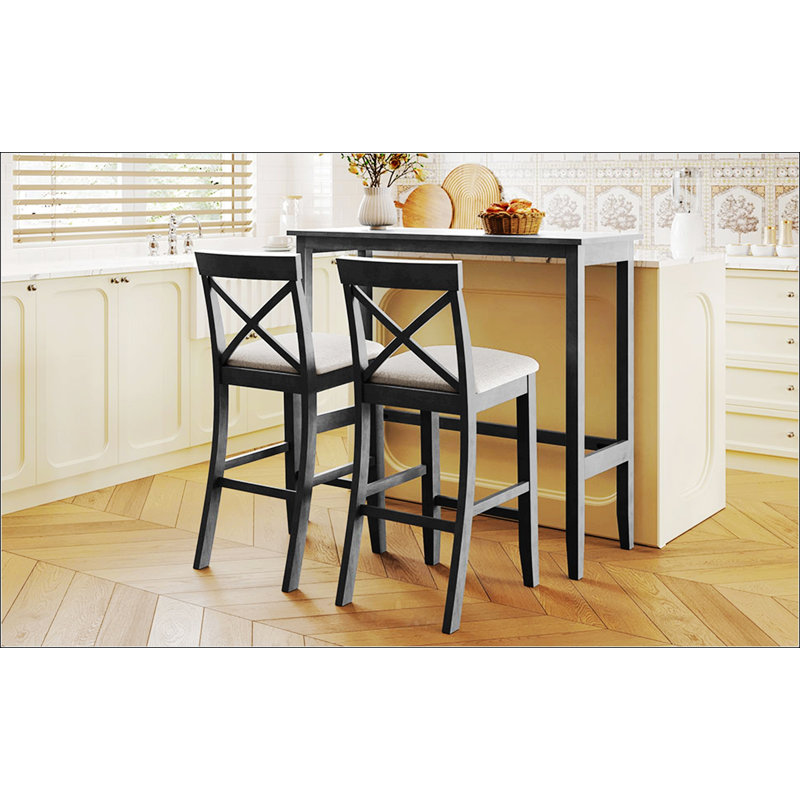 Ensemble de salle à manger de style campagnard, hauteur bar rectangulaire de 122 cm (48 pouces), avec 2 chaises, design gain de place pour les petites cuisines