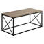 Table basse rectangulaire en stratifié taupe avec structure en métal noir, idéale pour un intérieur moderne et contemporain. Plateau foncé et structure en forme de X pour une pièce.