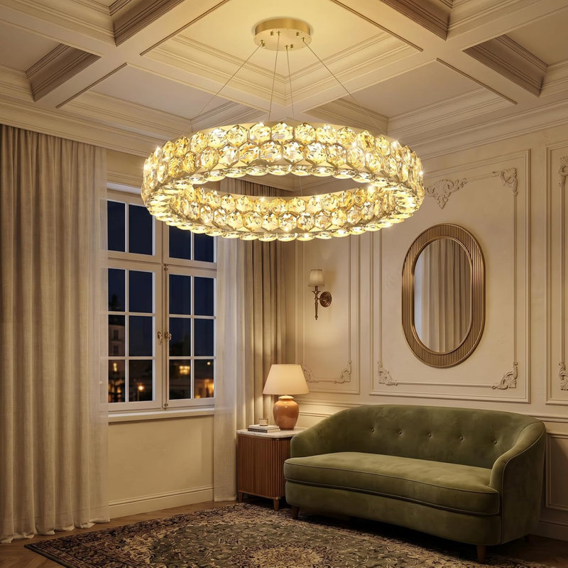 Modern Dimmable Crystal Chandelier, 12, Gold