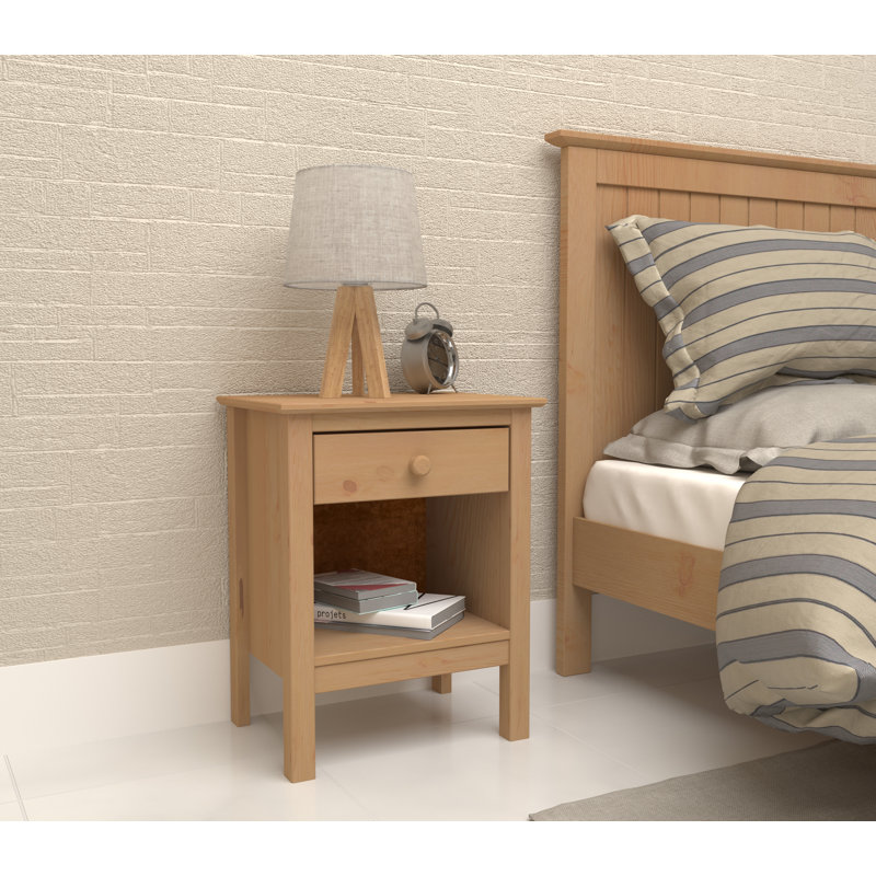 Elyria Nightstand Table 1 Drawer 18.70" with Solid Wood - Classic and Modern Bedroom by , Honey
