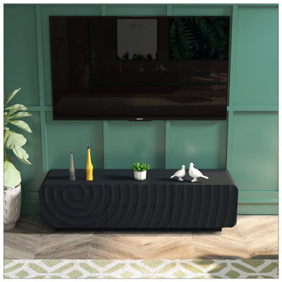 58-Inch TV Console with Unique Spiral Wave Design, Storage Cabinet, and 2 Drawers for Living Room and Bedroom