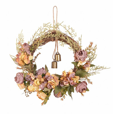 Silk Rose Artificial Wreath, Coffee Decor Wreath For Front Door Outdoor Office Wall Decor