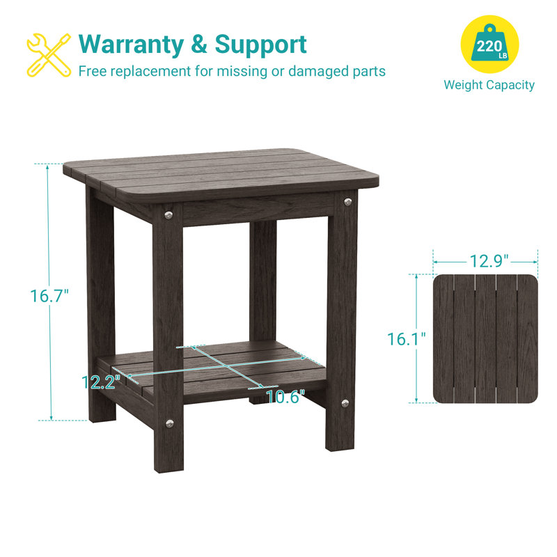 Patio Outdoor Adirondack Plastic/Resin Side Table Weather Resistant End Table, Brown