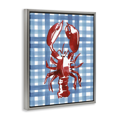  Coastal Lobster on Plaid Floater Canvas Wall Art by Mercedes Lopez Charro