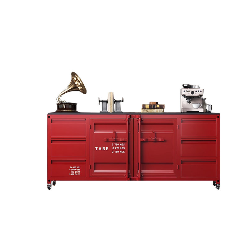 Établi de style industriel en fer, Rouge