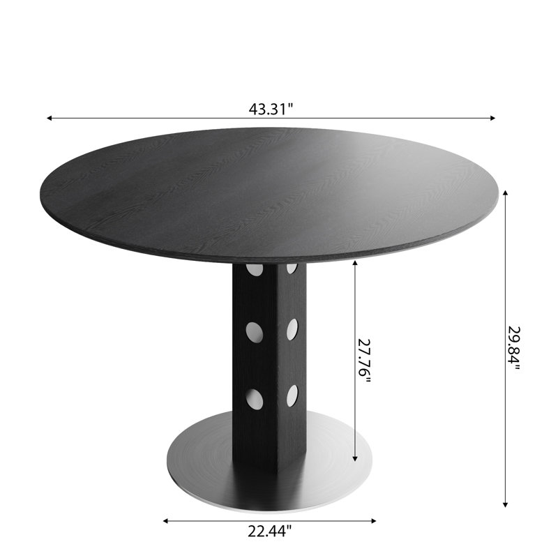 Petite table de cuisine ronde noire 43 po, placage de frêne, non fini, piédestal ultra stable en bois massif, surface lisse, peu encombrant