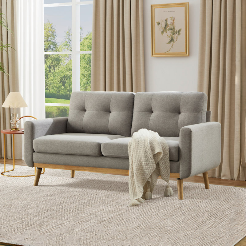 65.4" Wide Upholstered Soft Square Arm Sofa with Solid Wood Legs (Set of 2), Gray