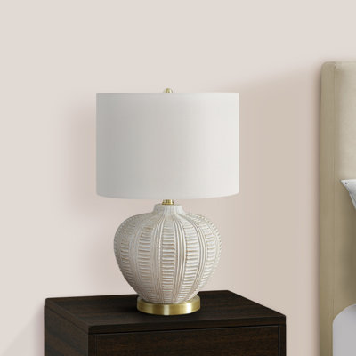 21" Table Lamp with Ivory/Cream Shade, Cream Resin Base, and Gold Finial - Transitional Style