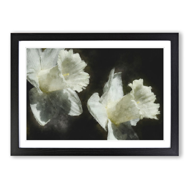 White Daffodils Painting - Picture Frame Graphic Art, 36cm H x 48cm W x 2cm D, Black