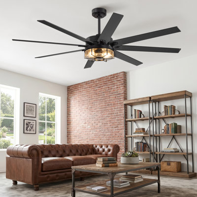  65" Black 8-Blade Ceiling Fan with Remote Control for Bedrooms & Living Spaces