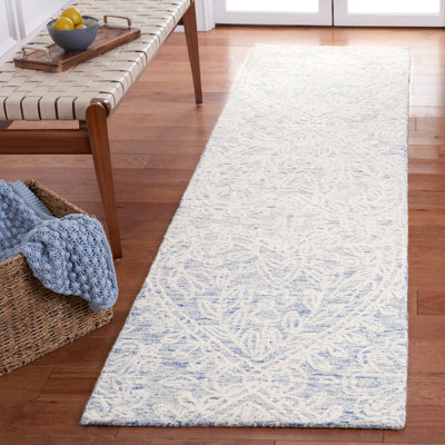 Tapis floral bleu / ivoire en laine / coton touffeté à la main Greisofe
