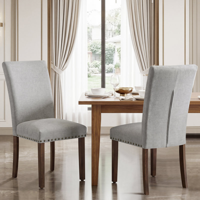 20" H Linen/PU Dining Chairs, Uplostered Parsons Chair Side Chair with High Back, Gray