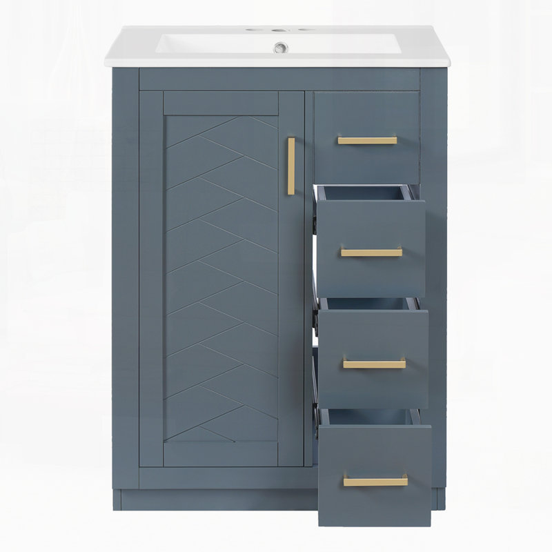 Meuble-lavabo 24 po avec lavabo en céramique, Bleu