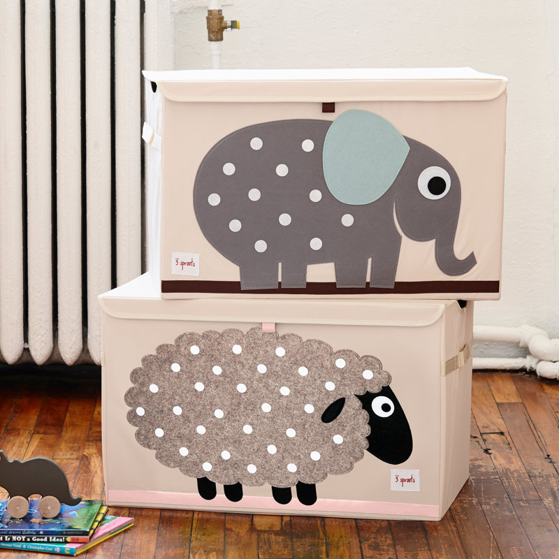 Beige Collapsible Toy Chest with Sheep Design