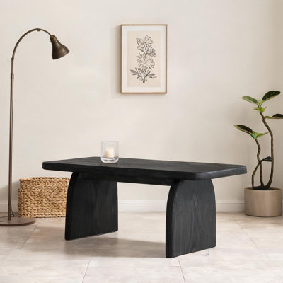 Farmhouse Rectangle Coffee Table with H-Shape Base, Manufactured Wood, Black-Toned Finish, 47 in