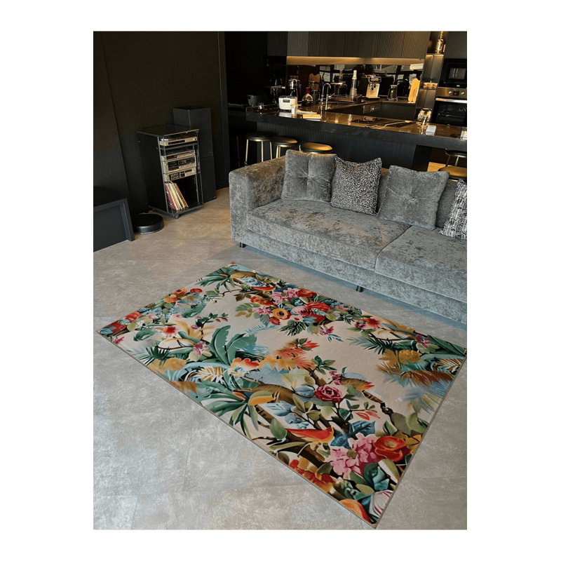 Tapis décoratif multicolore à motif floral multicolore lavable à la machine, Rectangle 3 pi 3 po x 4 pi 11 po