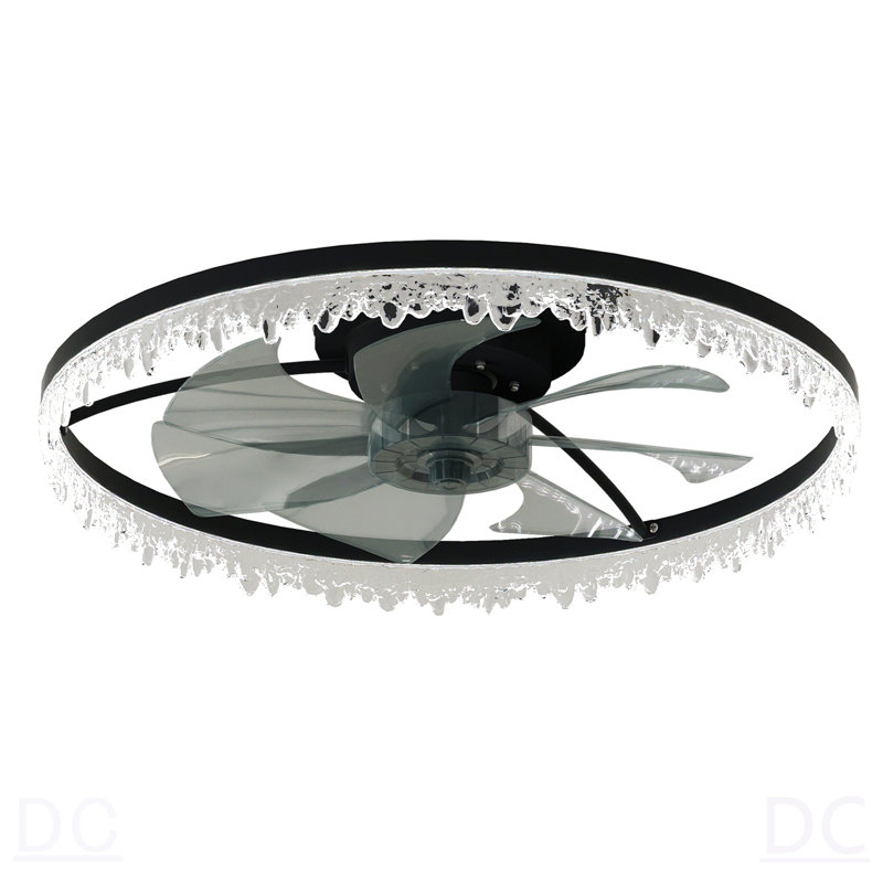 Ventilateur de plafond de luxe en cristal avec lumières - Ventilateur de lustre encastré à DEL de 24 po avec 5 pales invisibles, télécommande et minuterie, éclairage à intensité variable pour la chambre à coucher, le salon et la salle à manger