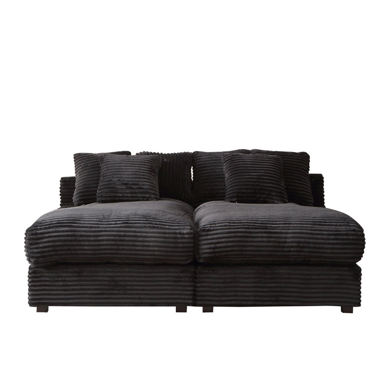 Upholstered Chaise Lounge, Velours côtelé noir
