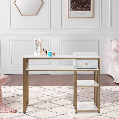 Gusella Makeup Vanity Desk, Manicure Table with Drawer and Metal Frame by Mercer41