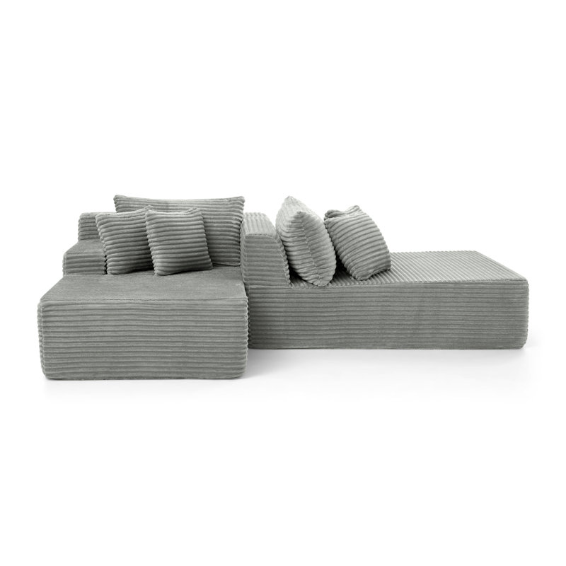 Causeuse moderne rembourrée de mousse de velours côtelé noir, Gris sauge
