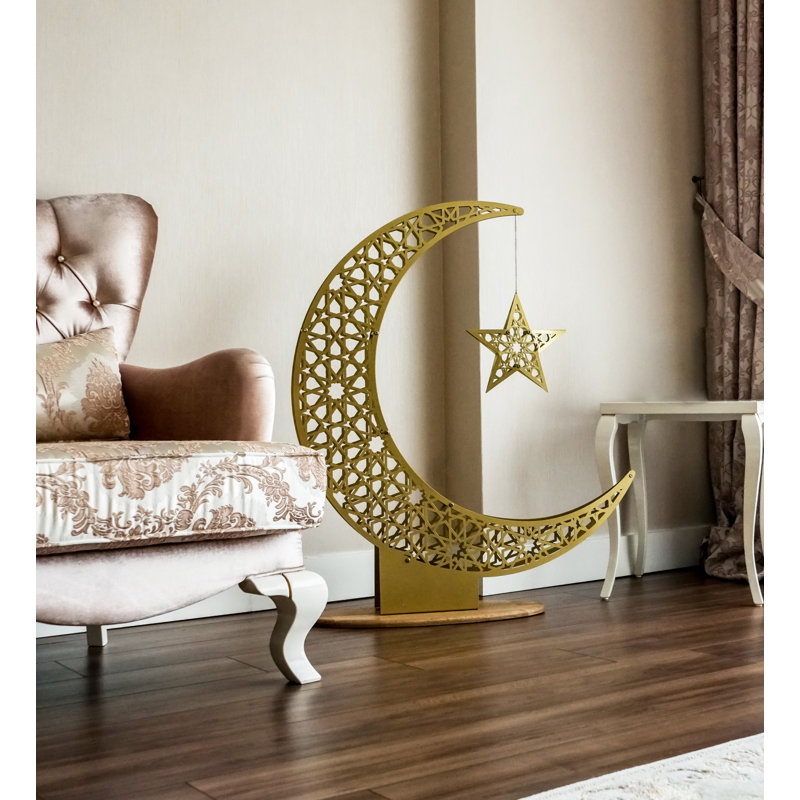 Décoration de table en métal Crescent & Star - élégante sculpture Ramadan and Eid, H 20,8 po x l 17,6 po x P 0,2 po