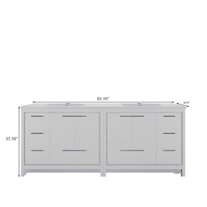 84" Double Sink Bathroom Vanity Set, Gloss White
