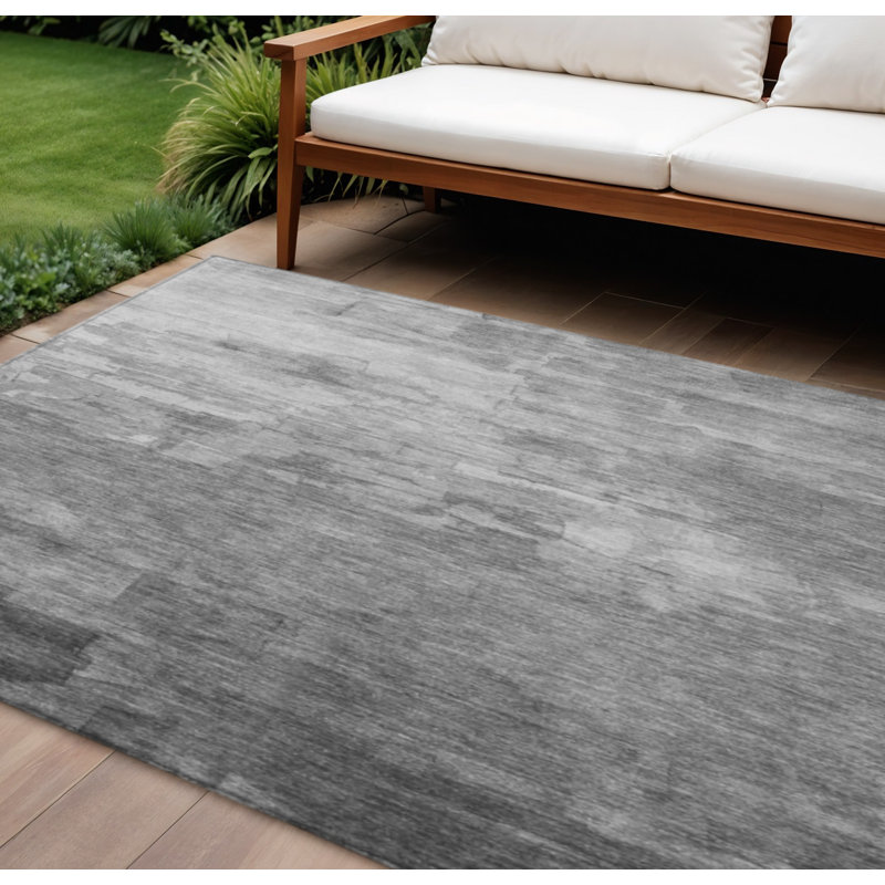 Tapis extérieur lavable rayé gris et argent 10 pi x 14 pi