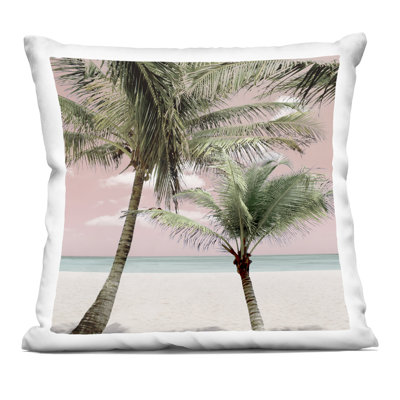 Quiet Escape Pink Palms Decorative Printed Throw Pillow design by Natalie Carpentieri