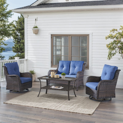 Carolina 4-Person Square Outdoor Conversation Set With Loveseat And Swivel Glide Chair