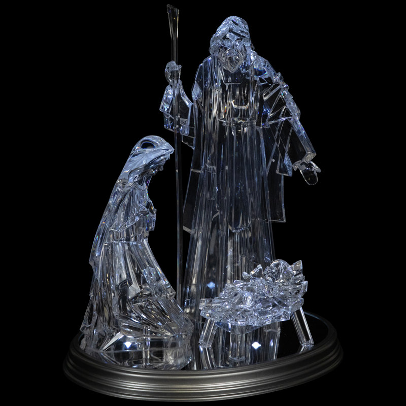 LED Lighted Acrylic Holy Family Nativity Scene On Mirror Christmas Decoration - 17"