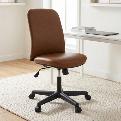 Chaise de bureau en cuir sans accoudoirs, chaise de bureau rembourrée avec dossier et hauteur ajustables, chaise de bureau pivotante