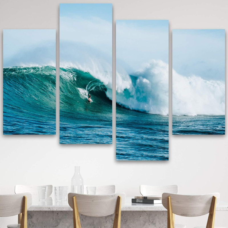 Coastal Beach Surf sur une vague géante dans l'océan bleu très grand 4 pièces