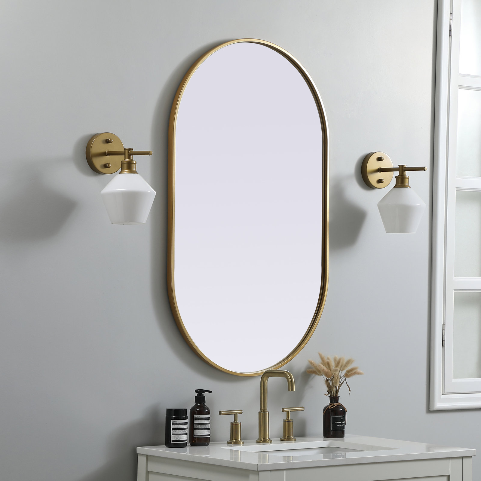 Sabine Metal Pill Wall Mirror, Brass, 40" x 24"