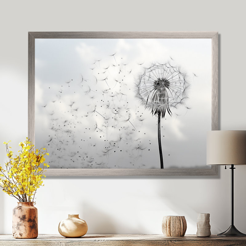 «Minimalims Dandelion Natures Fragility II», art mural encadré pissenlit, Cadre flottant érable, H 24 po x l 32 po x P 1 po
