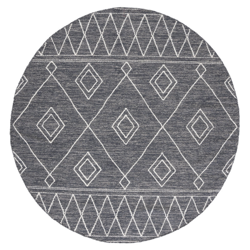 Tapis gris anthracite / ivoire tissé à la main Holtby Southwestern, Rond 6 pi