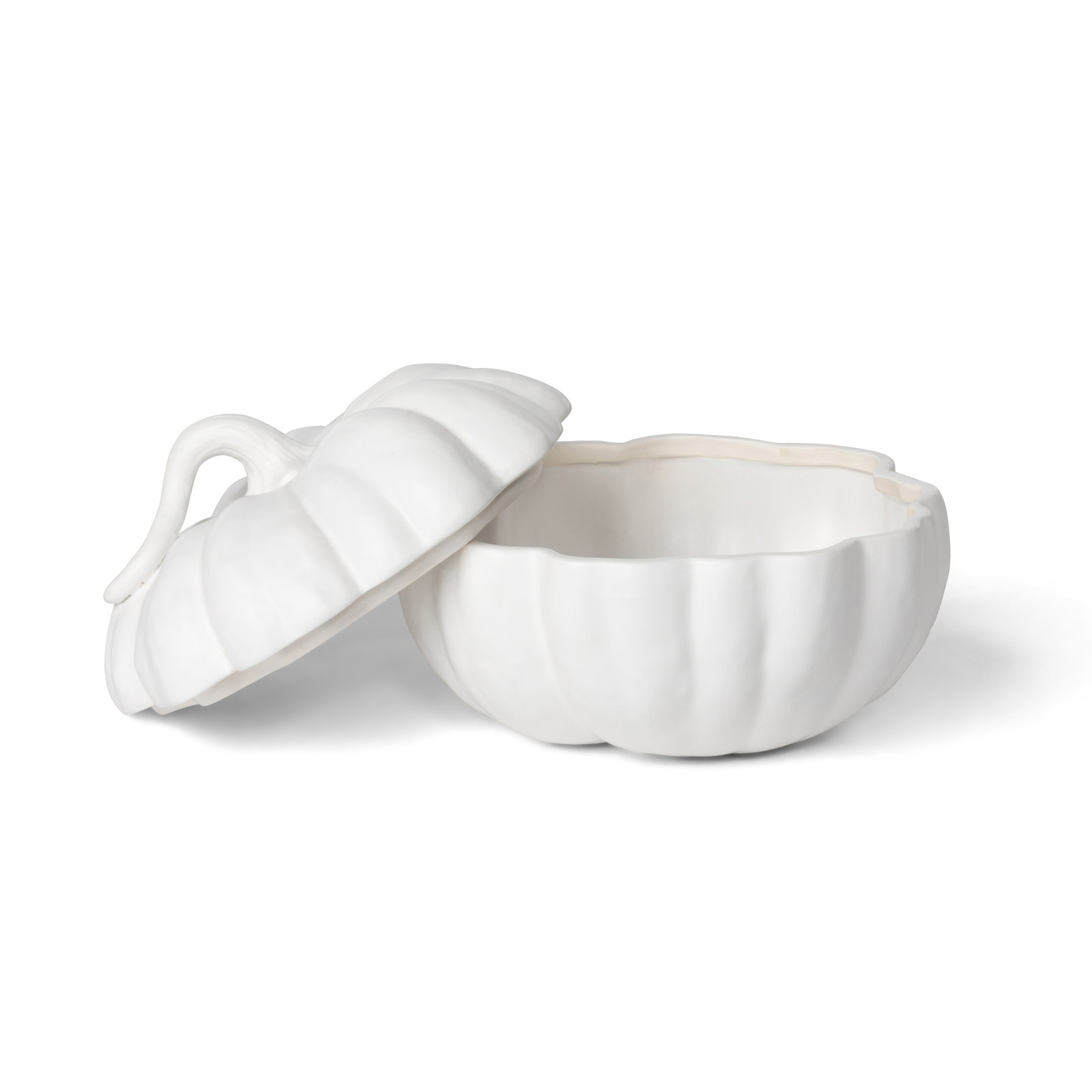 Pumpkin Ceramic Sculpture, 7.5" H x 10.5" W x 10.5" D, White