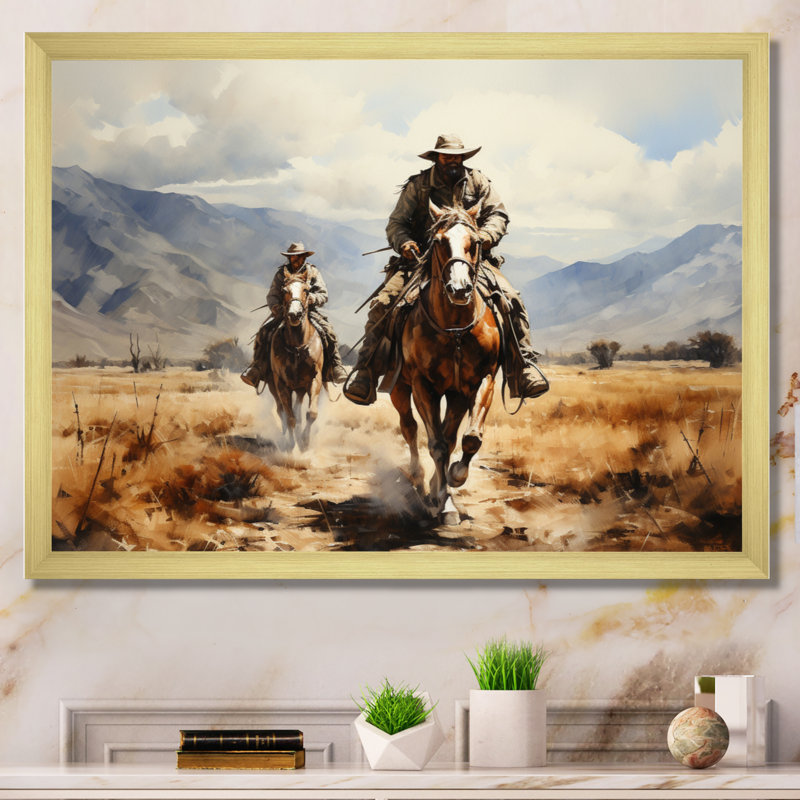 Cowboy Dusty Trails II - Cowboys, impressions sur toile, Cadre doré à une seule photo, H 16 po x l 32 po x P 1 po
