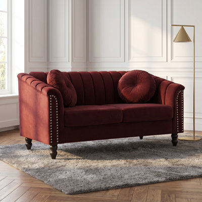 75" Burgundy Velvet Loveseat Sofa